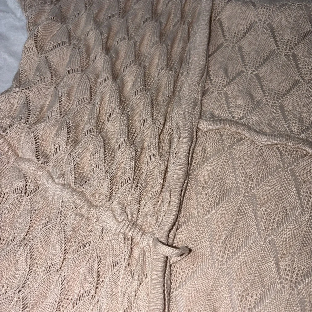 Grace Karin Open Front Cardigan XL Tan Diamond Weave Drawstring Waist Boho Layer